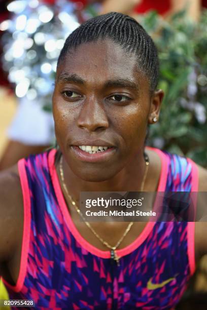 Caster Semenya of South Africa following her victory in the women's 800m during the IAAF Diamond League Meeting Herculis on July 21, 2017 in Monaco,...