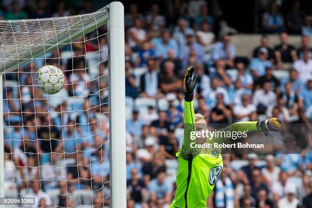 Anton Cajtoft, goalkeeper of Jonkopings Sodra during the Allsvenskan match between Malmo FF and Jonkopings Sodra IF at Swedbank Stadion on July 22,...