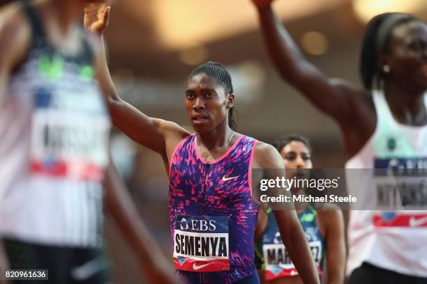 Caster Semenya of South Africa following her victory in the women's 800m during the IAAF Diamond League Meeting Herculis on July 21, 2017 in Monaco,...