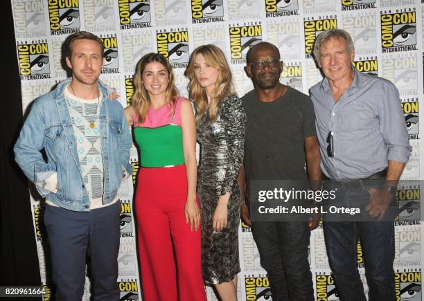 Actors Ryan Gosling, Ana de Armas, Sylvia Hoeks, Lennie James, and Harrison Ford attend the Warner Bros. Pictures "Blade Runner 2049" Presentation...