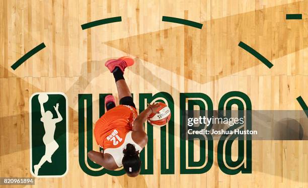 Chelsea Gray of the Western Conference All-Stars dribbles in the second period during the Verizon WNBA All-Star Game 2017 at KeyArena on July 22,...