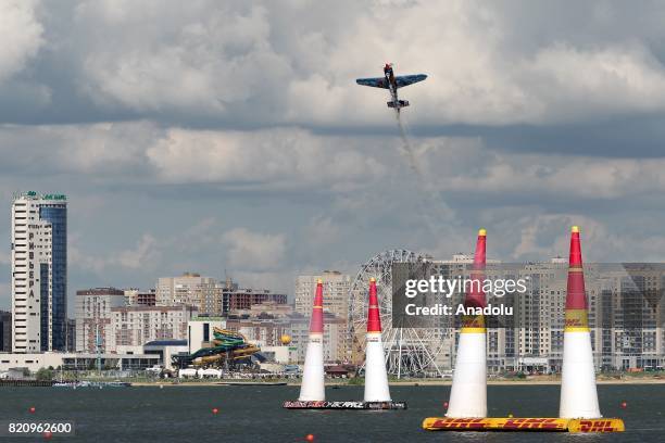 Master pilot Petr Kopfstein of the Czech Republic performs during the qualifying day at the fifth stage of the Red Bull Air Race World Championship...