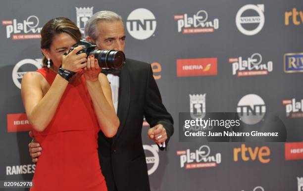 Irene Meritxell and Imanol Arias attend the 'Platino Awards 2017' photocall at La Caja Magica on July 22, 2017 in Madrid, Spain.