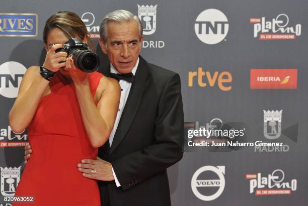 Irene Meritxell and Imanol Arias attend the 'Platino Awards 2017' photocall at La Caja Magica on July 22, 2017 in Madrid, Spain.