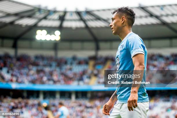 Yoshimir Yotún of Malmo FF during the Allsvenskan match between Malmo FF and Jonkopings Sodra IF at Swedbank Stadion on July 22, 2017 in Malmo,...