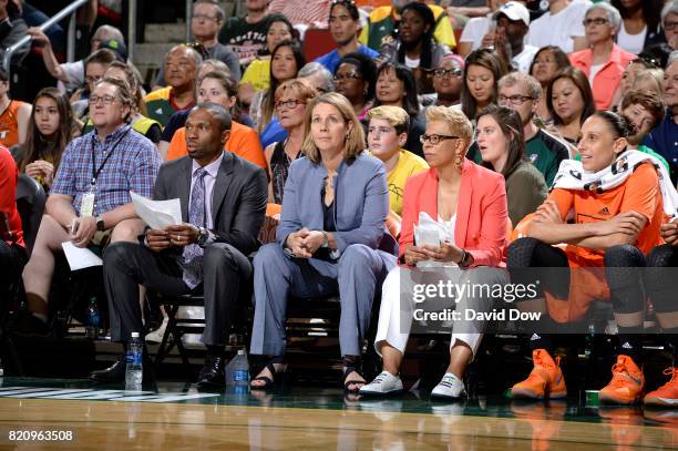 Head coach Cheryl Reeve of the Western Conference All Stars with assistant coach Shelley Patterson of the Minnesota Lynx coach during the game...