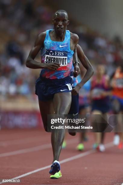 Timothy Cheruiyot of Kenya on his way to victory in the men's 1500m during the IAAF Diamond League Meeting Herculis on July 21, 2017 in Monaco,...