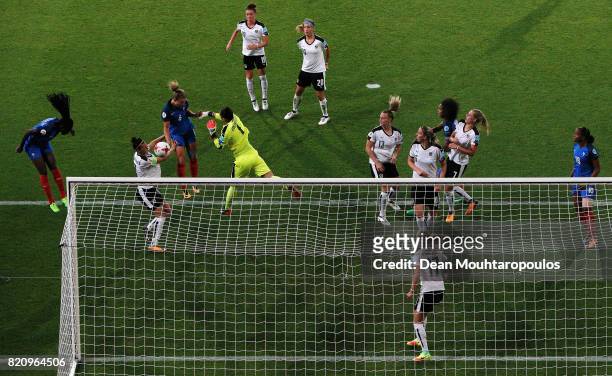 Amandine Henry of France headers and scores her teams first goal of the game past Goalkeeper, Manuela Zinsberger of Austria during the Group C match...