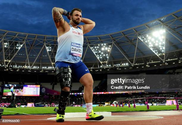 Aled Davies of Great Britain reacts during the final mens shot put F42 on day nine of the IPC World ParaAthletics Championships 2017 at London...