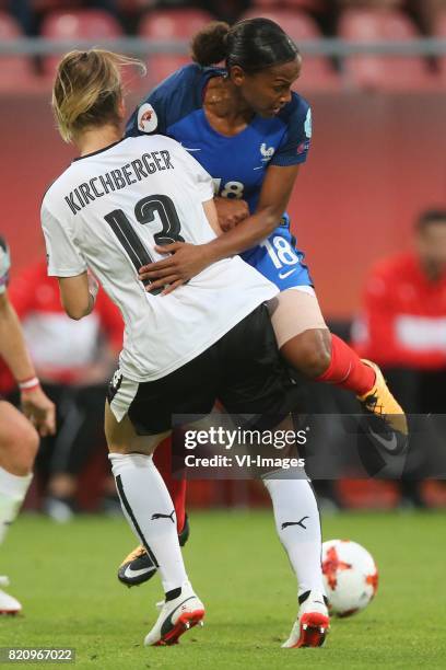 Virginia Kirchberger of Austria women, Marie-Laure Delie of France women during the UEFA WEURO 2017 Group C group stage match between France and...