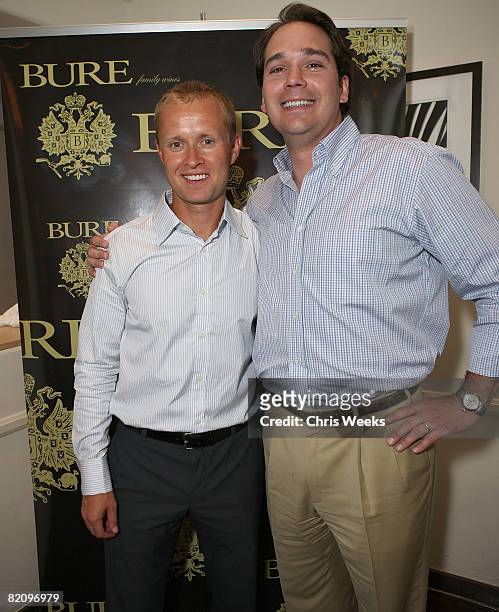 Player Valeri Bure and an unidentified guest attend the release of Bure Family Wines at Campanile on July 28, 2008 in Los Angeles, California.