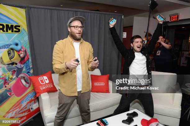 Actors Seth Rogen and Josh Hutcherson from the Hulu series "Future Man" stopped by Nintendo at the TV Insider Lounge to check out Nintendo Switch...