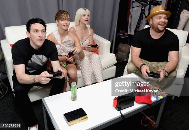 Actor Robin Lord Taylor, actress Camren Bicondova, actress Erin Richards, and Drew Powell of the FOX series "Gotham" stopped by Nintendo at the TV...