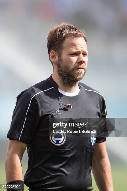 Referee Jan-Erik Swärdh ahead of the Allsvenskan match between Malmo FF and Jonkopings Sodra IF at Swedbank Stadion on July 22, 2017 in Malmo, Sweden.