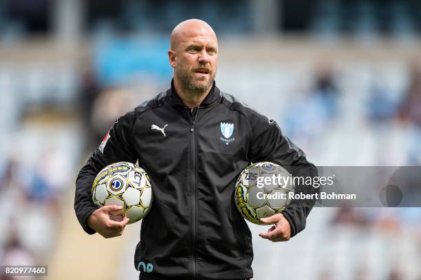 Coach Olof Persson ahead of the Allsvenskan match between Malmo FF and Jonkopings Sodra IF at Swedbank Stadion on July 22, 2017 in Malmo, Sweden.
