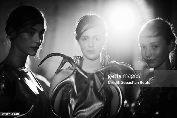 Models are seen backstage ahead of the 3D Fashion Presented By Lexus/Voxelworld show during Platform Fashion July 2017 at Areal Boehler on July 22,...