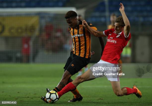 Hull City forward Abel Hernandez with Benfica's midfielder Martin Chrien from Slovakia in action during the Algarve Cup match between SL Benfica and...