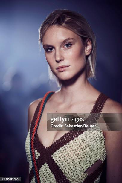 Kim Hnizdo is seen backstage ahead of the 3D Fashion Presented By Lexus/Voxelworld show during Platform Fashion July 2017 at Areal Boehler on July...