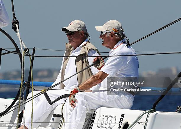 King Juan Carlos of Spain stands on board the yacht 'Bribon' during the second day of The 27th Copa del Rey Mapfre Audi Sailing Cup on July 29, 2008...