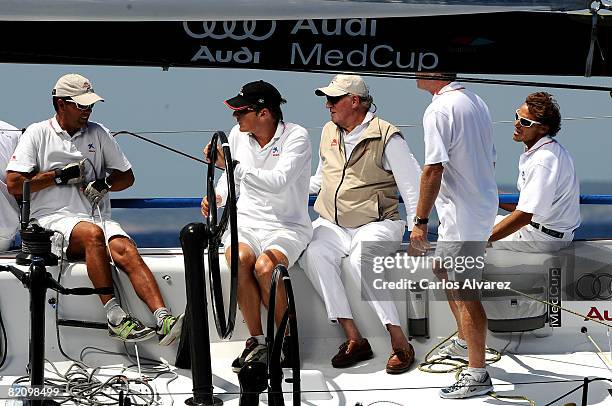 King Juan Carlos of Spain stands on board the yacht 'Bribon' during the second day of The 27th Copa del Rey Mapfre Audi Sailing Cup on July 29, 2008...