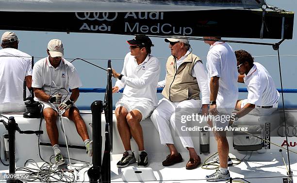 King Juan Carlos of Spain stands on board the yacht 'Bribon' during the second day of The 27th Copa del Rey Mapfre Audi Sailing Cup on July 29, 2008...