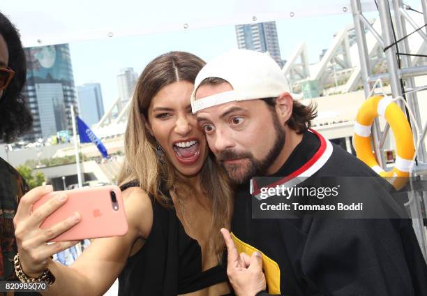 Actor Juliana Harkavy and host Kevin Smith on the #IMDboat at San Diego Comic-Con 2017 at The IMDb Yacht on July 22, 2017 in San Diego, California.