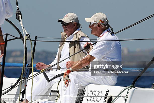 King Juan Carlos of Spain stands on board the yacht 'Bribon' during the second day of The 27th Copa del Rey Mapfre Audi Sailing Cup on July 29, 2008...