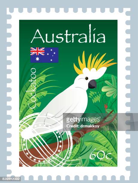 stockillustraties, clipart, cartoons en iconen met kaketoe vogels stempel - australian animals illustration