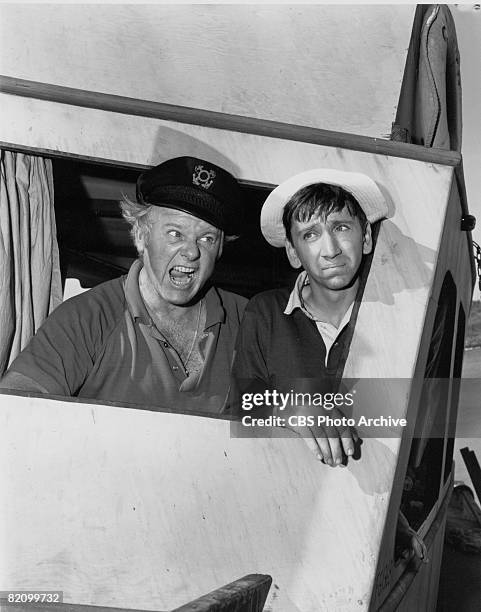 American actor Alan Hale Jr. As The Skipper Jonas Grumby and American actor Bob Denver as Gilligan appear in an episode of 'Gilligan's Island,' Los...
