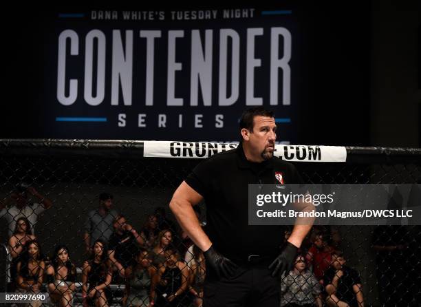 Referee John McCarthy stands in the octagon during Dana White's Tuesday Night Contender Series at the TUF Gym on July 11, 2017 in Las Vegas, Nevada.