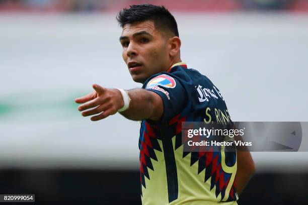 Silvio Romero of America gestures during the 1st round match between America and Queretaro as part of the Torneo Apertura 2017 Liga MX at Azteca...