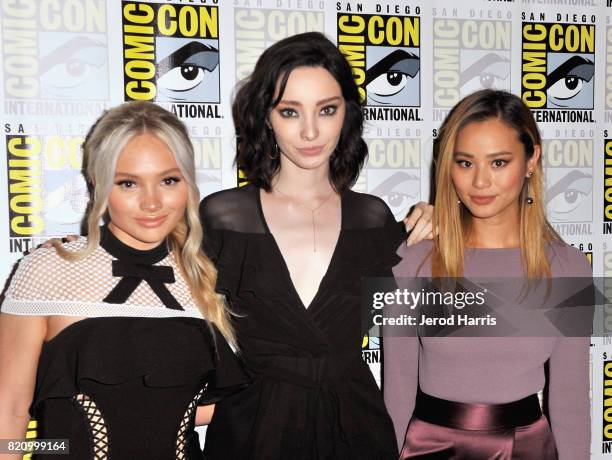 Actors Natalie Alyn Lind, Emma Dumont and Jamie Chung at "The Gifted" Press Line during Comic-Con International 2017 at Hilton Bayfront on July 22,...