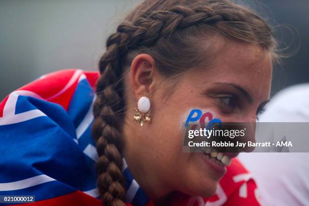 Female fan of Paris Saint-Germain during the International Champions Cup match between Paris Saint-Germain and Tottenham Hotspur on July 22, 2017 in...