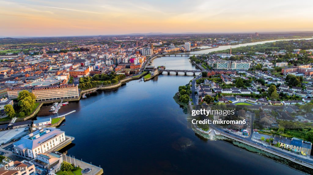 An aerial view of Limerick city centre, Limerick, Ireland.