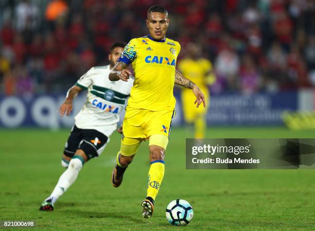 Paolo Guerrero of Flamengo controls the ball with of Coritiba during a match between Flamengo and Coritiba as part of Brasileirao Series A 2017 at...