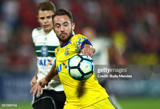 Everton Ribeiro of Flamengo struggles for the ball with Jonas of Coritiba during a match between Flamengo and Coritiba as part of Brasileirao Series...