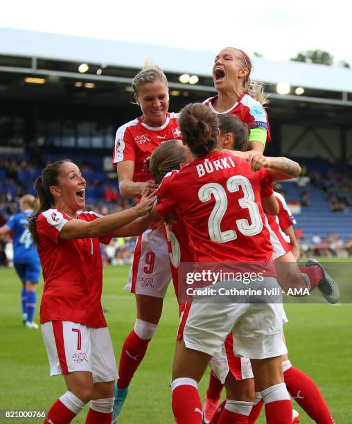 Lara Dickenmann of Switzerland Women celebrates with her team mates during the UEFA Women's Euro 2017 match between Iceland and Switzerland at...