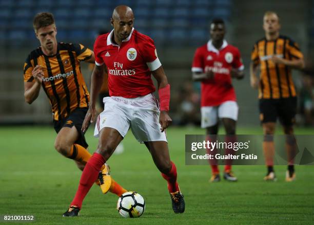 Benfica's defender Luisao from Brasil with Hull City midfielder Markus Henriksen in action during the Algarve Cup match between SL Benfica and Hull...