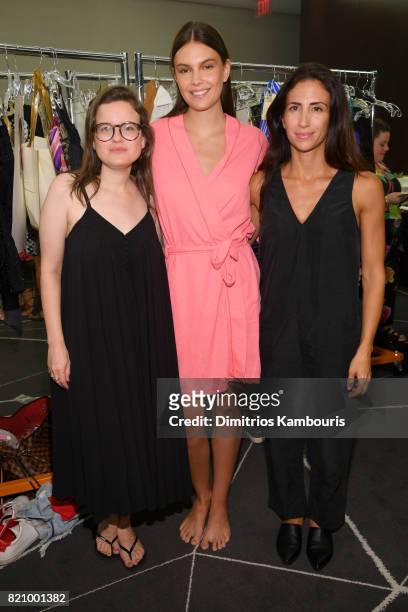 Designer Keren Gasner and Annie Markson prepare backstage at SWIMMIAMI Gottex Cruise 2018 Fashion Show at WET Deck at W South Beach on July 22, 2017...