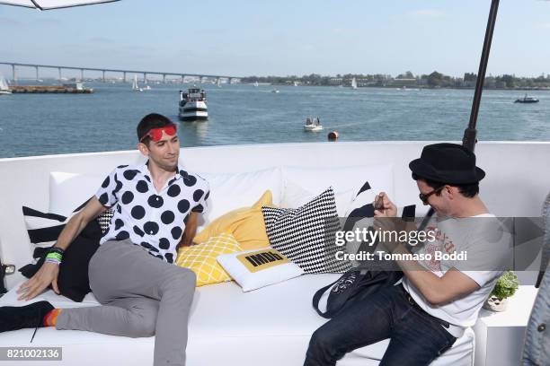 Actors Max Landis and Elijah Wood on the #IMDboat at San Diego Comic-Con 2017 at The IMDb Yacht on July 22, 2017 in San Diego, California.