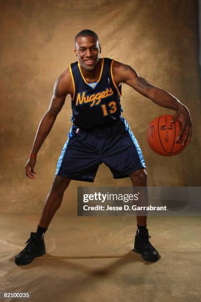 Sonny Weems of the Denver Nuggets poses for a portrait during the 2008 NBA Rookie Photo Shoot on July 29, 2008 at the MSG Training Facility in...