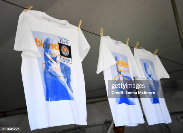 Frank Ocean t-shirts are seen during day 2 of FYF Fest 2017 at Exposition Park on July 22, 2017 in Los Angeles, California.