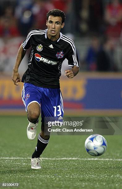 Jonathan Bornstein plays in the 2008 Pepsi MLS All-Star Game between the MLS All-Stars and West Ham United at BMO Field on July 24, 2008 in Toronto,...
