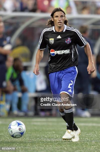 Frankie Hejduk dribbles the ball during the 2008 Pepsi MLS All-Star Game between the MLS All-Stars and West Ham United at BMO Field on July 24, 2008...