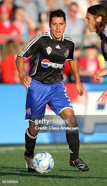 Christian Gomez dribbles the ball during the 2008 Pepsi MLS All-Star Game between the MLS All-Stars and West Ham United at BMO Field on July 24, 2008...