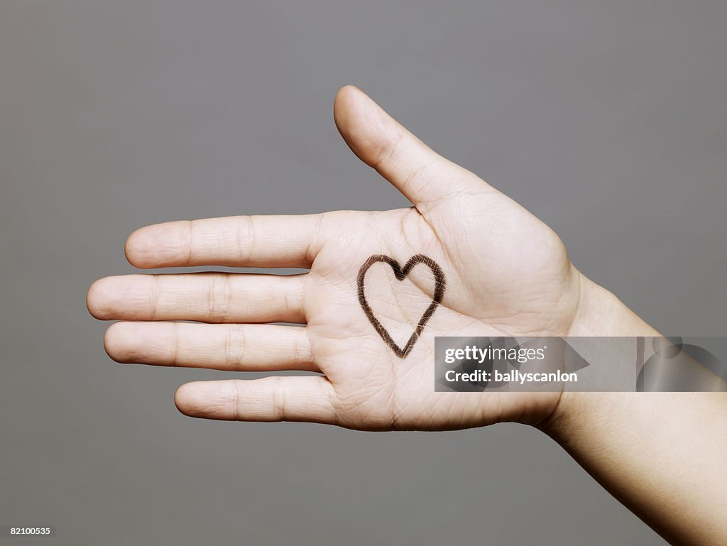 Woman's hand with heart drawn on it