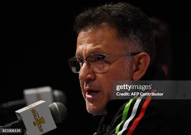 Mexico's coach Juan Carlos Osorio, currently serving a six-game ban, speaks during a press conference on the eve of their CONCACAF Gold Cup...