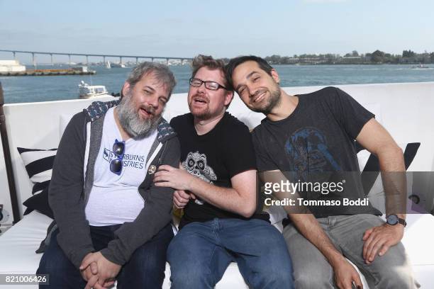 Dan Harmon, Justin Roiland and Ryan Ridley on the #IMDboat at San Diego Comic-Con 2017 at The IMDb Yacht on July 22, 2017 in San Diego, California.
