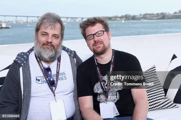 Dan Harmon and Justin Roiland on the #IMDboat at San Diego Comic-Con 2017 at The IMDb Yacht on July 22, 2017 in San Diego, California.