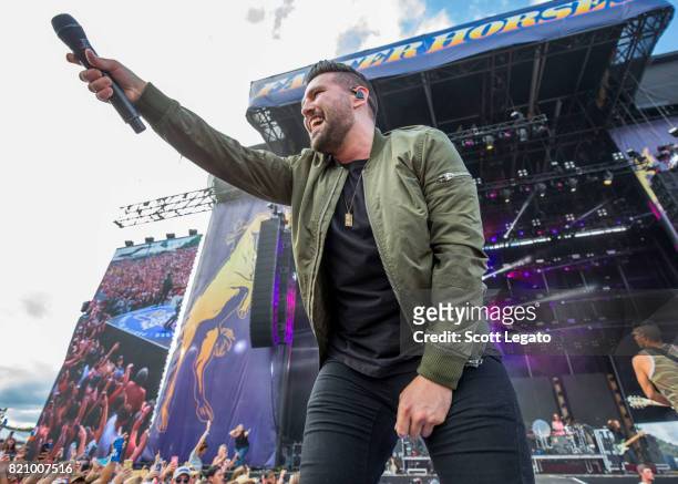 Shay Mooney of Dan + Shay performs during day 2 of Faster Horses Festival at Michigan International Speedway on July 22, 2017 in Brooklyn, Michigan.